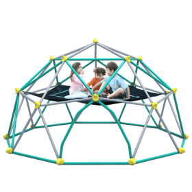 13-foot Geometric Dome Climber Play Center, Children's Climbing Dome Tower With Hammocks, Rust-resistant And UV-resistant Steel Support 1000 Poun (Color: Green)